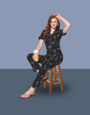 Black, 100% Hosiery Cotton, Two Side Pocket  Night Suit