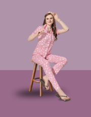 Pink, 100% Hosiery Cotton, Two Side Pocket  Night Suit