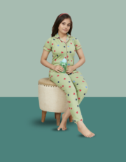 Light Green, 100% Hosiery Cotton, Two Side Pocket  Night Suit