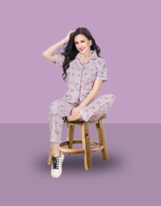 Grey, 100% Hosiery Cotton, Two Side Pocket  Night Suit