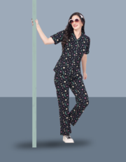 Black, 100% Hosiery Cotton, Two Side Pocket  Night Suit