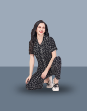 Black, 100% Hosiery Cotton, Two Side Pocket  Night Suit