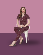Maroon, 100% Hosiery Cotton, Two Side Pocket  Night Suit