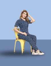 Blue, 100% Hosiery Cotton, Two Side Pocket  Night Suit