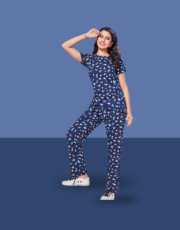 Navy Blue, 100% Hosiery Cotton, Two Side Pocket  Night Suit