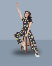Black, 100% Hosiery Cotton, Two Side Pocket  Night Suit