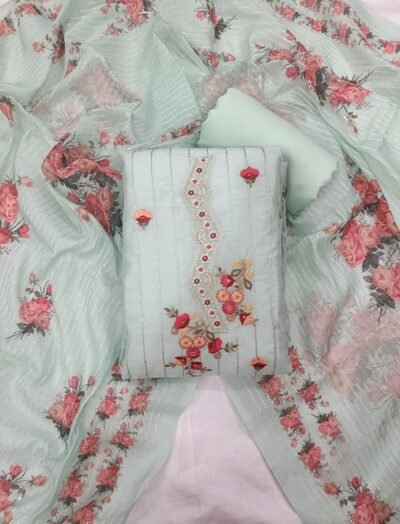Sea Green, Organaza, Thread & Sequence Work, Unstitched Suit