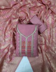 Reddish Pink, Roman Silk, Gotta Patti work, Unstitched Suit