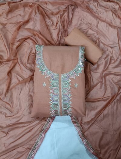 Orange, Jam Cotton, Thread & Zari Work, Unstitched Suit