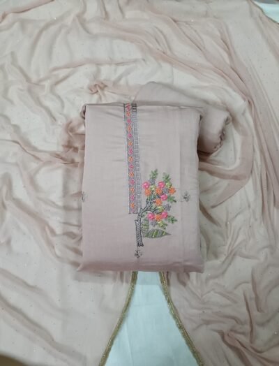Brown, Jam Cotton, Thread Work, Unstitched Suit