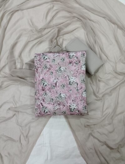 Grey & Pink, Muslin, Chicken Work Unstitched Suit