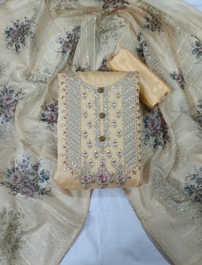 Yellow, Jam Cotton, Gotta Patti and Sequence Work Unstitched Suit