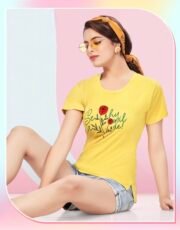 Yellow, Imported Cotton Hosiery, Printed T-shirt
