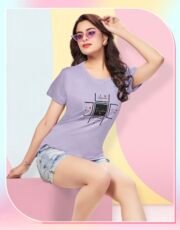 Purple, Imported Cotton Hosiery, Printed T-shirt