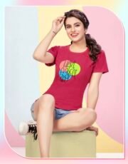 Red, Imported Cotton Hosiery, Printed T-shirt