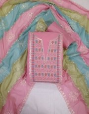 Pink Georgette with Lining Thread and Sequence Work Unstitched Suit