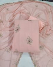 Peach, Georgette with Lining, Cut Dana Work Unstitched Suit