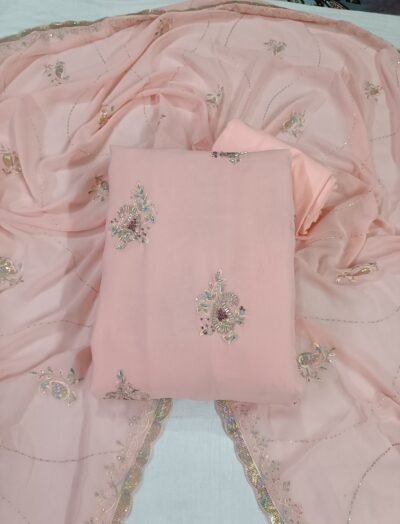 Peach, Georgette with Lining, Cut Dana Work Unstitched Suit