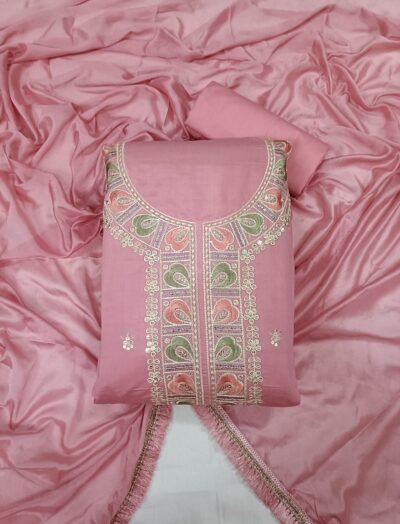 Pink, Jam Cotton, Thread & Zari Work, Unstitched Suit
