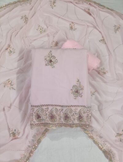 Pink, Georgette with Lining, Cut Dana Work Unstitched Suit
