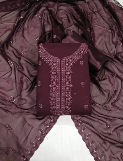 Maroon, Georgette with Lining, Thread and Sequence Work Unstitched Suit