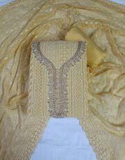 Yellow, Georgette with Lining, Chicken/Lucknowi Unstitched Suit