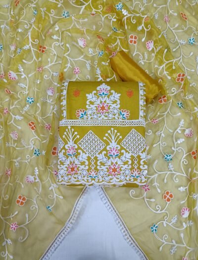 Yellow, Jam Cotton, Thread Work Unstitched Suit
