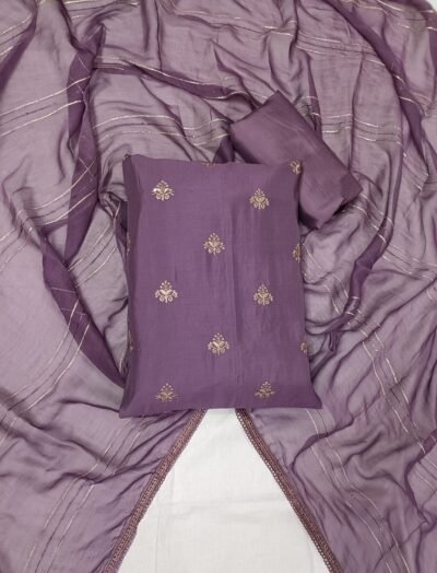 Purple, Jam Cotton, Zari Work Unstitched Suit