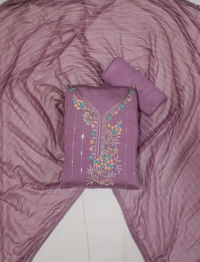 Purple, Jam Cotton, Thread and Zari Work Unstitched Suit