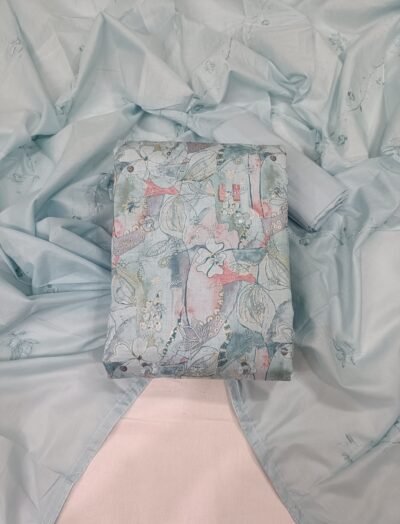 Sky Blue, Pure Cotton, Chicken Work Unstitched Suit