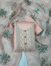 Peach, Jam Cotton, Gota Patti and Sequence Work Unstitched Suit