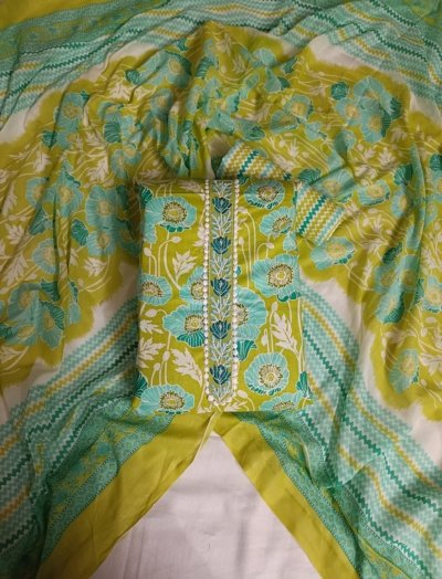 Green, Pure Cotton, Printed Unstitched Suit